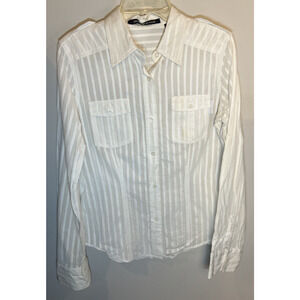 DKNY Jeans White Womens Button Up Sz 10 Subtle Stripes Career Layering